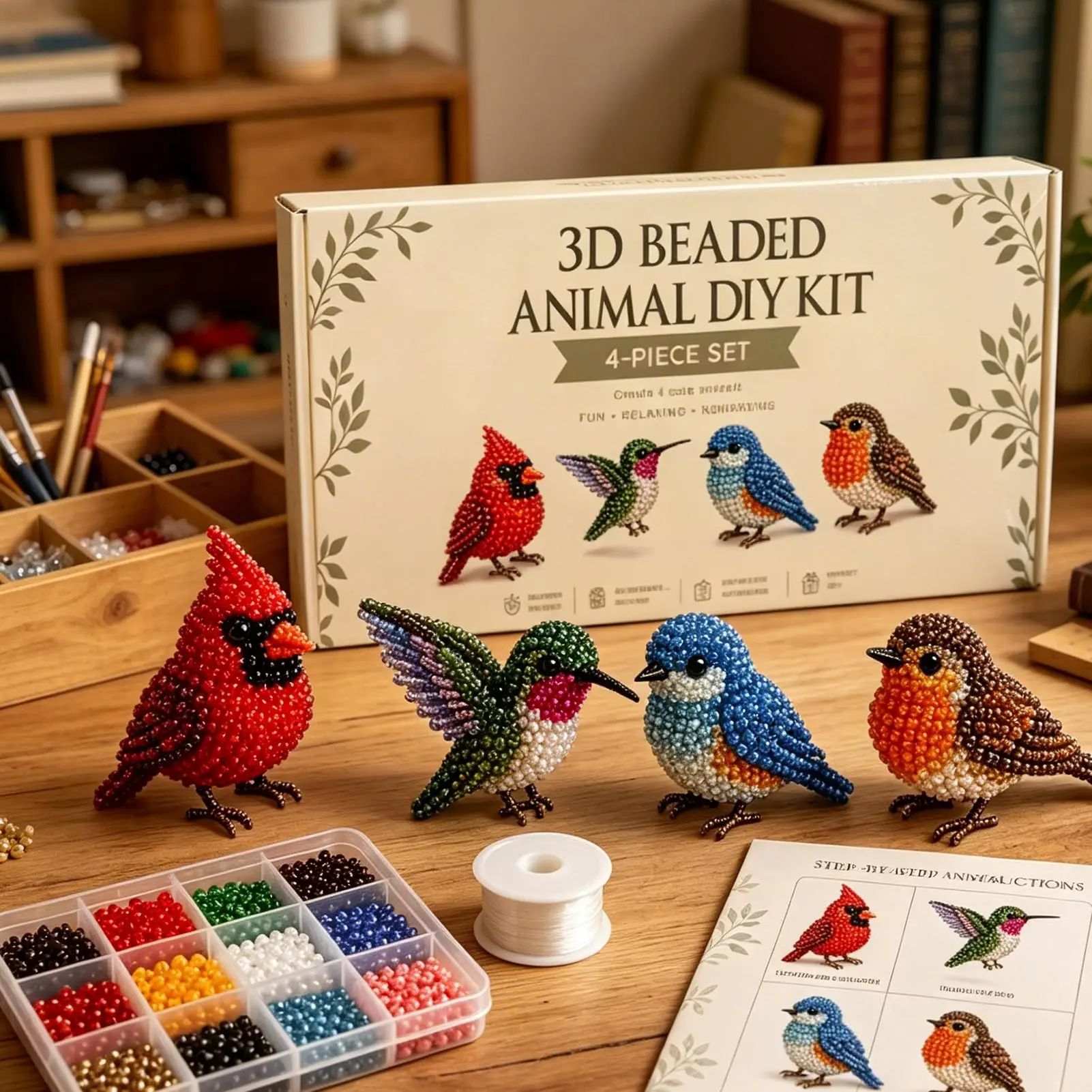 Kit 3D di Animali con Perline, Set Artistico Fai-da-Te con Istruzioni, Kit Creativo di Gioielli per Adulti e Principianti - immagine 2
