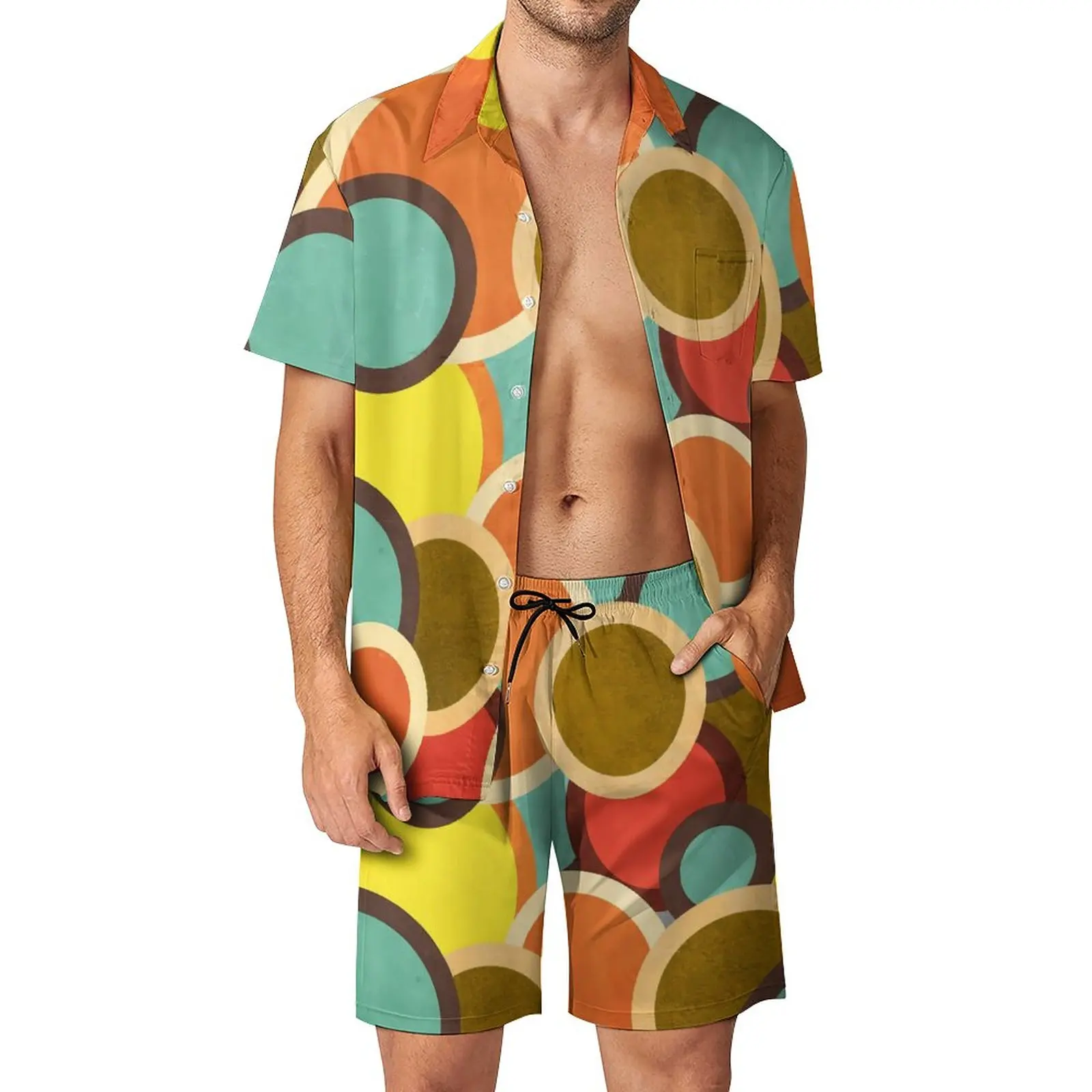 

Retro Mod Pop Men Sets Disco 70s 60s Casual Shorts Vacation Shirt Set Summer Trendy Graphic Suit Short Sleeve Big Size Clothes
