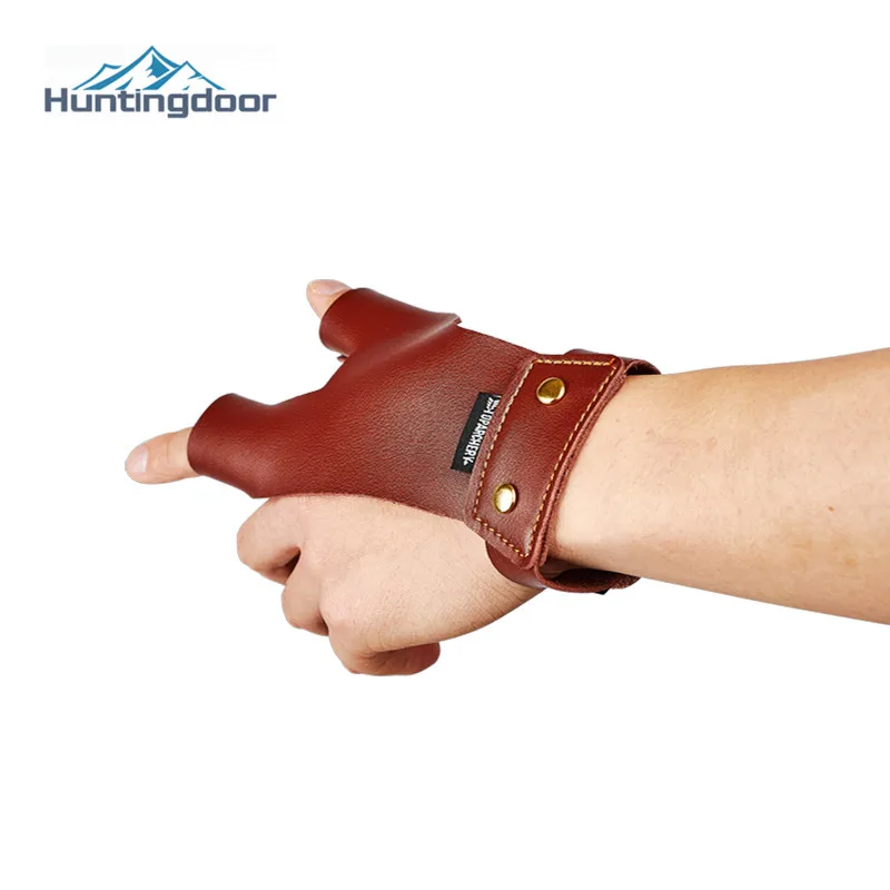 Brown Cowhide Finger Protect Glove Guard Leather Left/Right Hand Thumb Index Fingers ForTraditional Bow Arrow Hunting Shooting