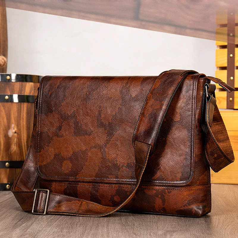 

Men Leather Briefcase Business Handbag Messenger Bags Male Vintage Shoulder Bag Men's Large Laptop Travel Bags Hot