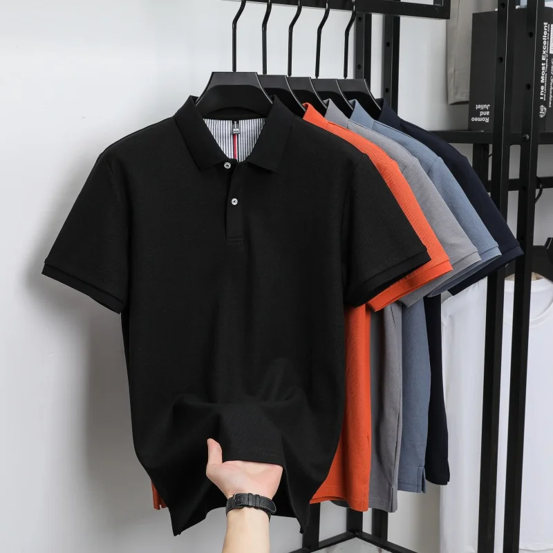 100% pure cotton short sleeved men's polo shirt summer boutique fashion high-quality top solid color collar back striped T-shirt 29 S42b58a3420234d3aade5350ec091c753w
