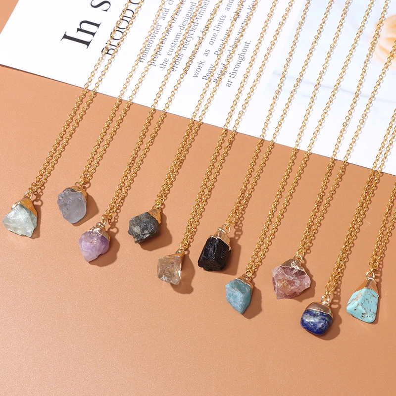 Natural Stone Pendant Necklaces Irregular Stone Charm Necklace Gold