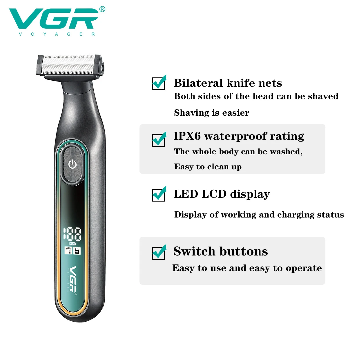 VGR Men's Face + Body Electric Shaver Beauty Set Beard & Body Trimmer Rechargeable Electric Shaver Wet & Dry