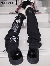 

Weekeep Gothic Print High Stockings Punk Style Adjustable Metal Buckle Socks Bandage Loose Long Stocking Y2k Fashion Streetwear