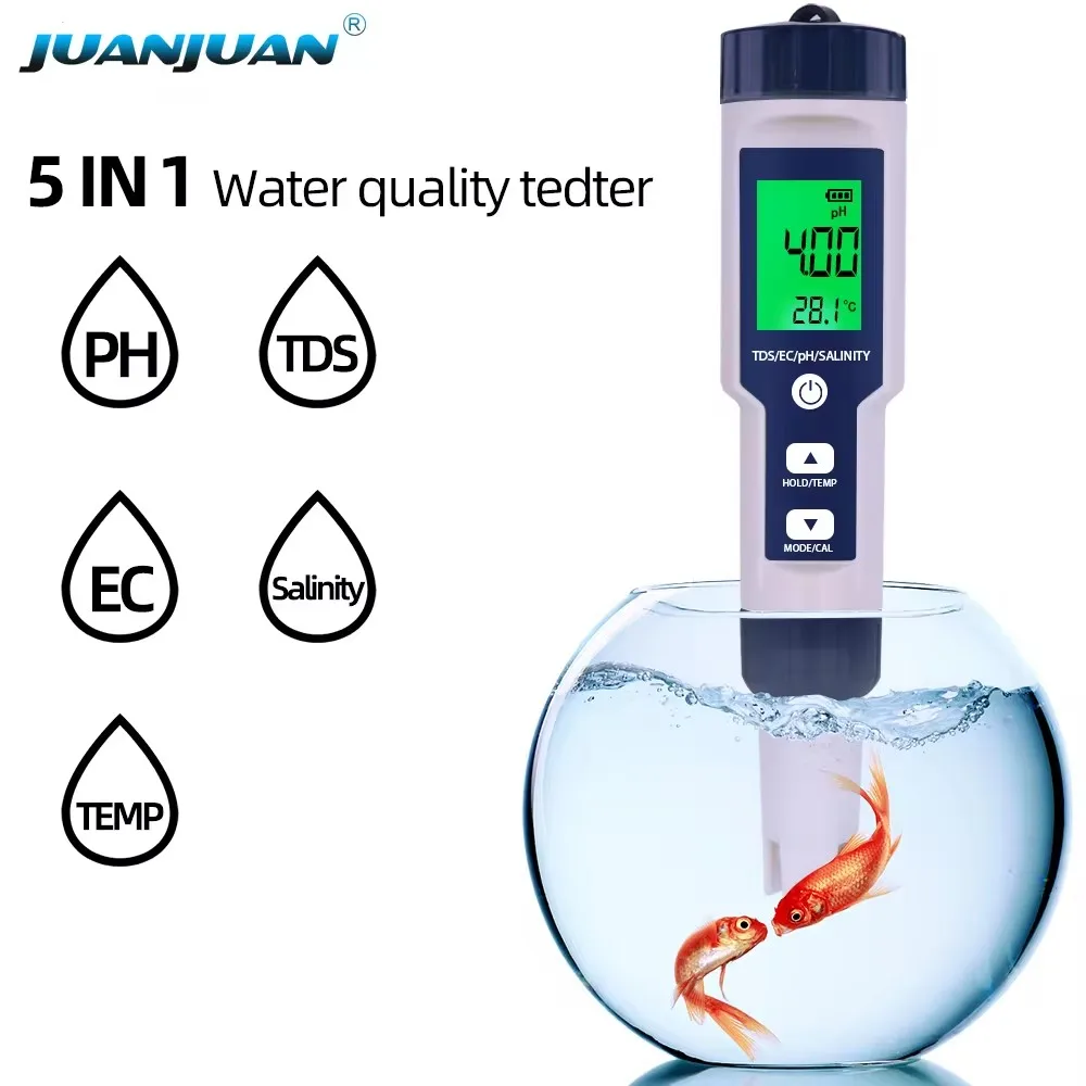 5 IN 1 PH Temperature TDS EC Salinity Meter Digital Waterproof With Automatic Calibration Function Water Quality PH Tester water tester ph meter water quality detector
