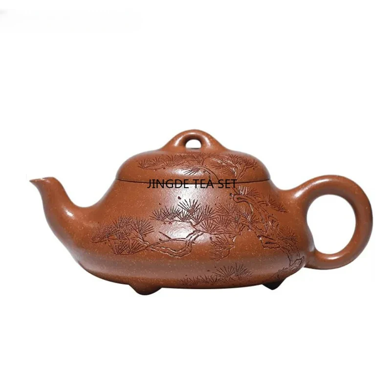 120ml Yixing Yixing Yixing Purple Clay Stone Spoon Teapot Hand Carved Pine Tree Beauty Kung Fu Tea Set