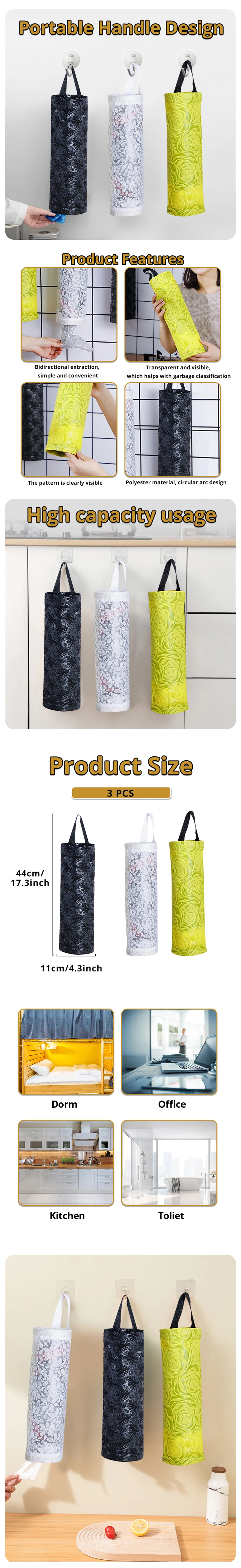Description Picture 3 of item3Pcs Hanging Storage Dispensers Breathable Washable Hanging Mesh Garbage Bag Organizer for Kitchen Plastic Bag Storage