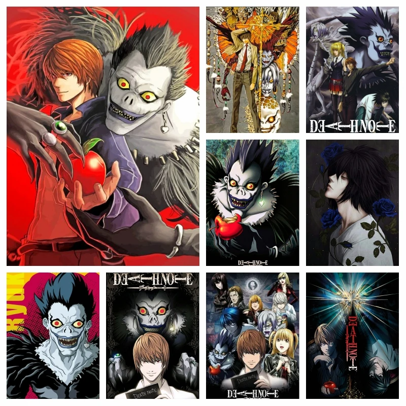 Nota da morte anime pintura de arte diamante ab completo quadrado brocas  luz yagami e ryuk desenhos animados japoneses ponto cruz decoração da sala