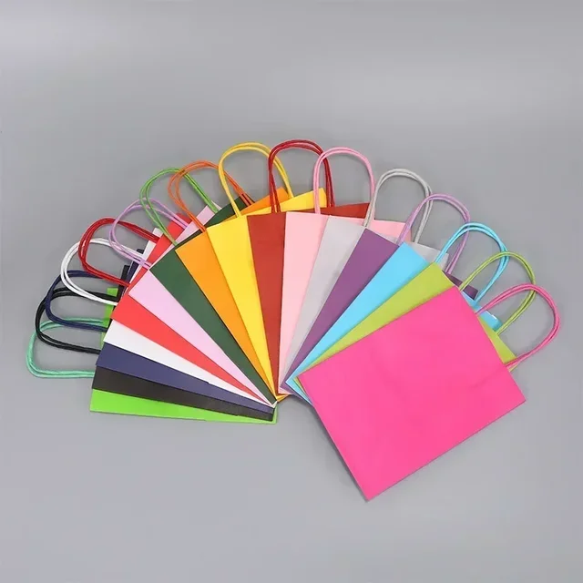 Sacs de courses colorés pour bonbons, 10 pièces, sac cadeau en papier Kraft, sacs en papier colorés à main, décoration de fête de mariage, cadeau 3