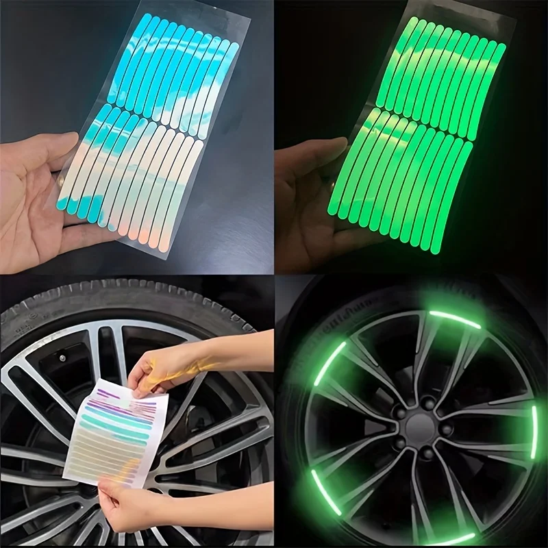 20PCS Luminous Reflective Car Wheel Stickers – Fluorescent Night Safety Rim Decals for Cars & Motorcycles 5