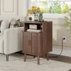 End Table Set with Charging Station, Mid Century Modern Fluted Nightstands with Sliding Tambour Doors, Curved Accent Wood Side 3