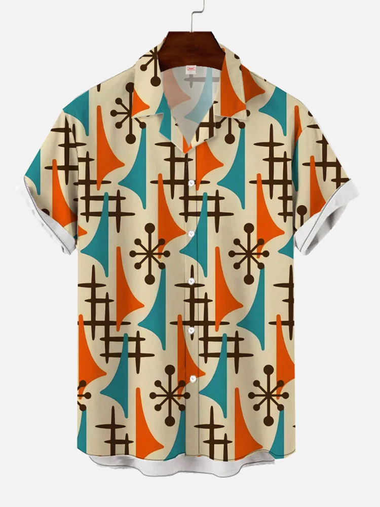 European American retro printed Men Casual Shirt Summer beach vacation shirt Men Lapel button men casual shirt