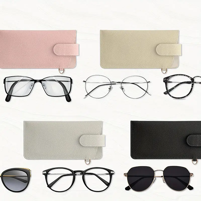 Fashion PU Leather Glasses Bags Outdoor Beach Sunglasses Storage Bag Travel Essential Portable Hangable Glasses Eyewear Cases