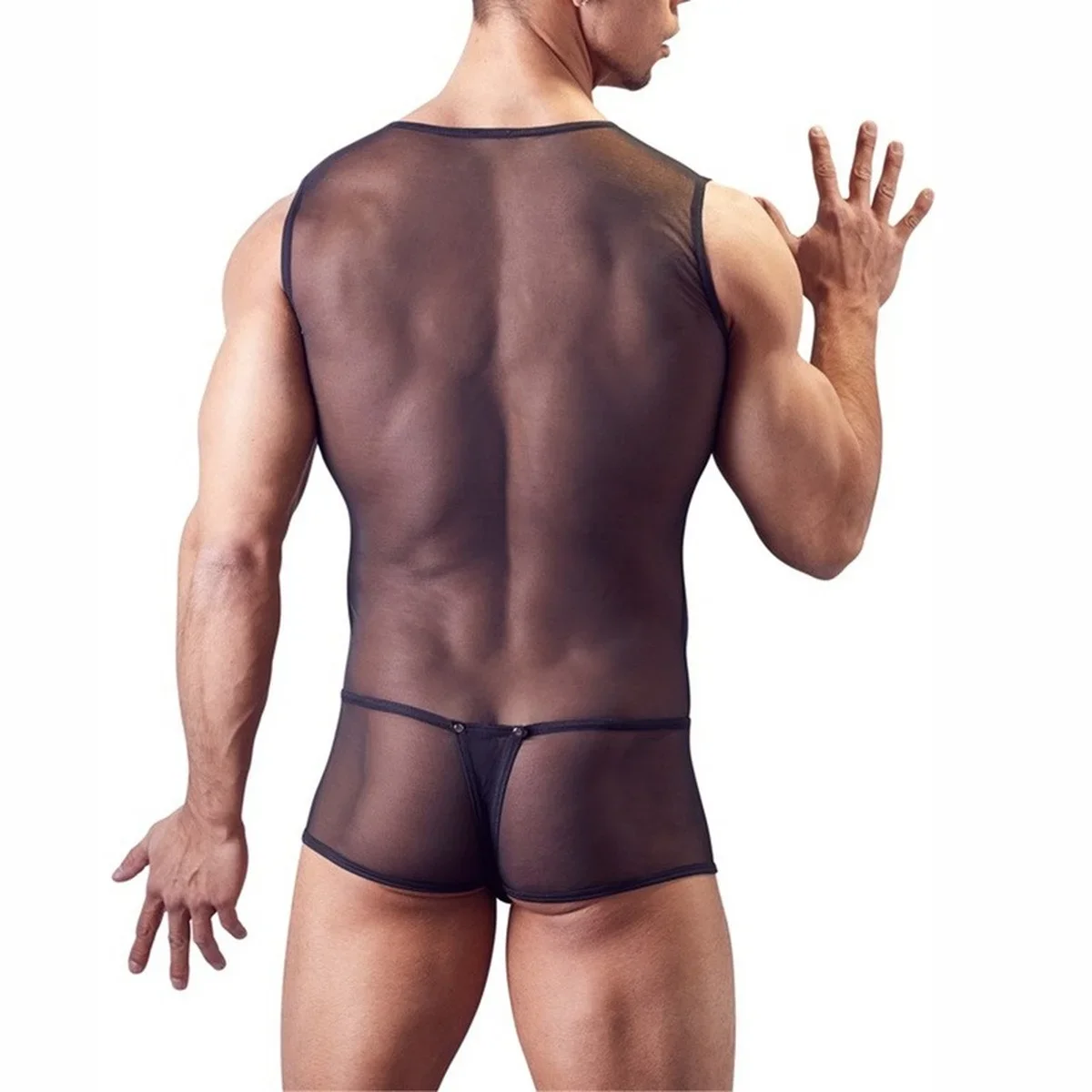 Sexy Underwear Singlet Mens Bodysuit See Through Tank Tops Vest Jockstraps G-string Thongs Nightclub One-Piece Mens Fetish Wear