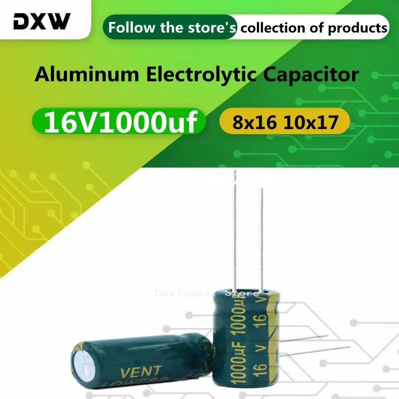 

30pcs/Lot 1000UF 8x16 10x17 Low ESR/impedance High Frequency Aluminum Electrolytic Capacitor Size 8*16 10*17 16V1000uf 20%