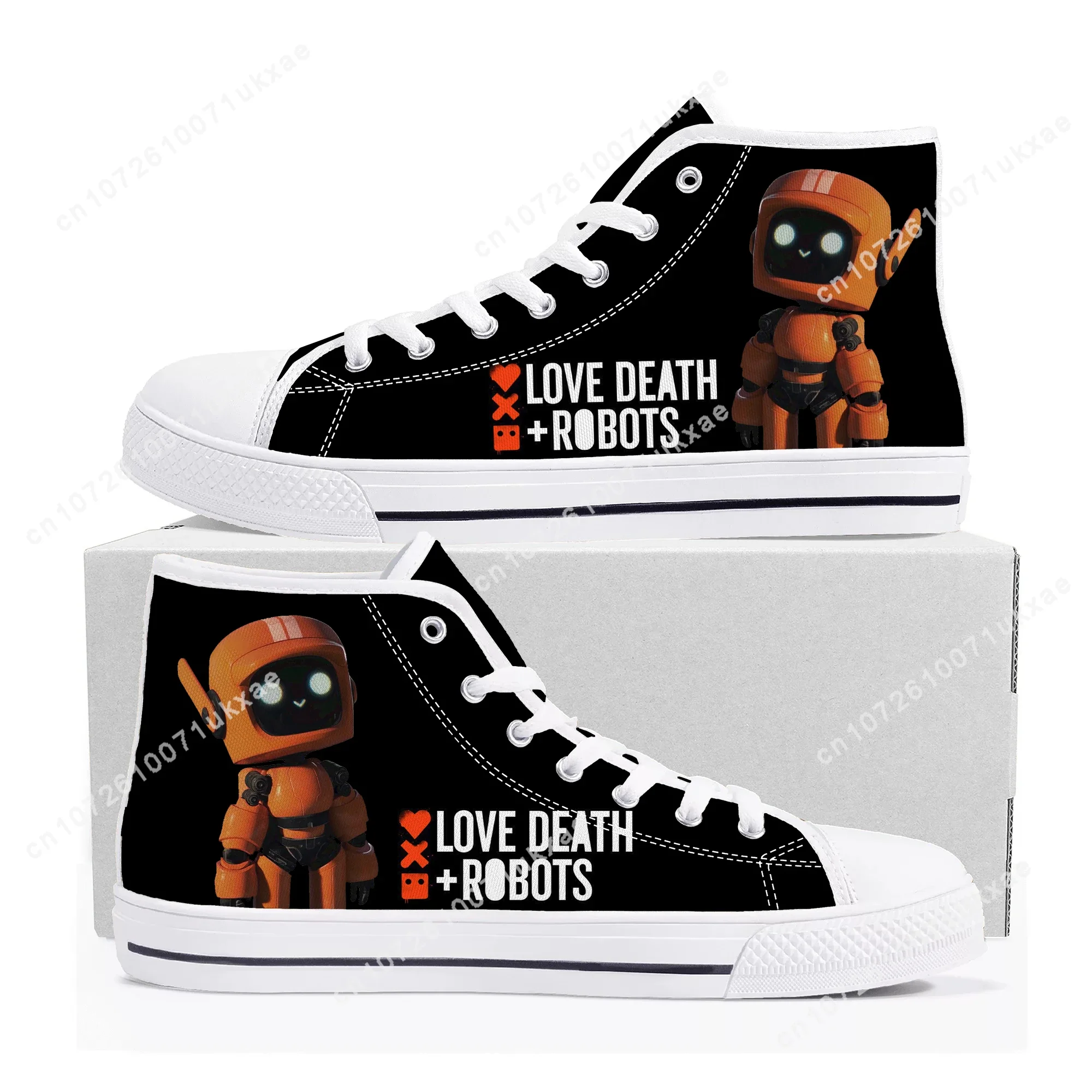 Love Death Robots High Top Sneakers Mens Womens Teenager Canvas High Quality Sneaker Casual Custom Made Shoes Customize DIY Shoe