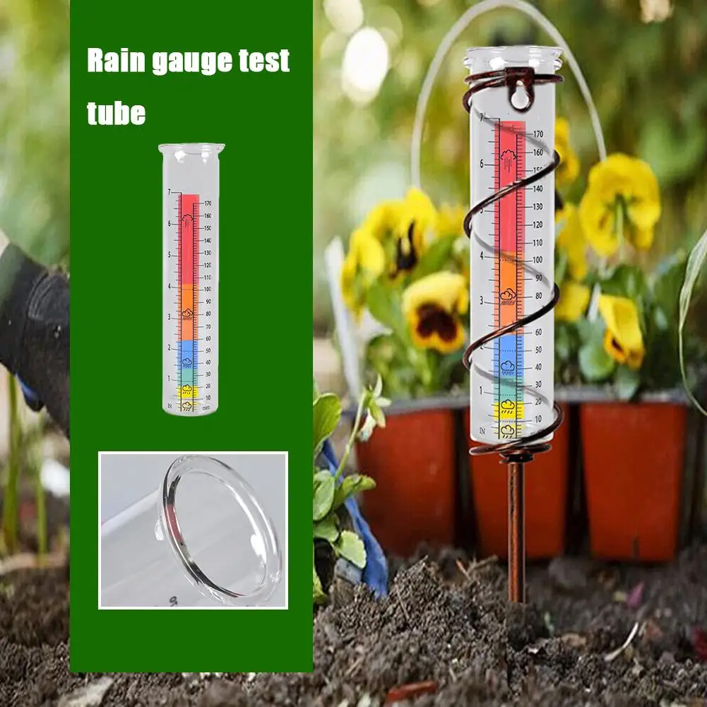 Rain Gauge Outdoor, 7 Capacity Rain Gauge with Metal Stake, Glass Rain Gauge Outdoors Best Rated Decorative for Yard, Gard B6A3