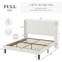 Full Size Velvet Bed Frame/Vertical Channel Tufted Wingback Headboard/Upholstered Platform Bed/Strong Wooden Slats 2