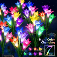 Outdoor Solar Lights 2Pack Solar Garden Lamp with Bigger Lily Flowers Waterproof 7Color Changing Lights Patio Yard Garden Decor 1