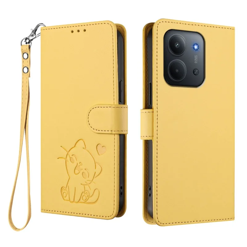 Classic Embossed Leather Flip Wallet Phone Case with Card Slot - Poco C85