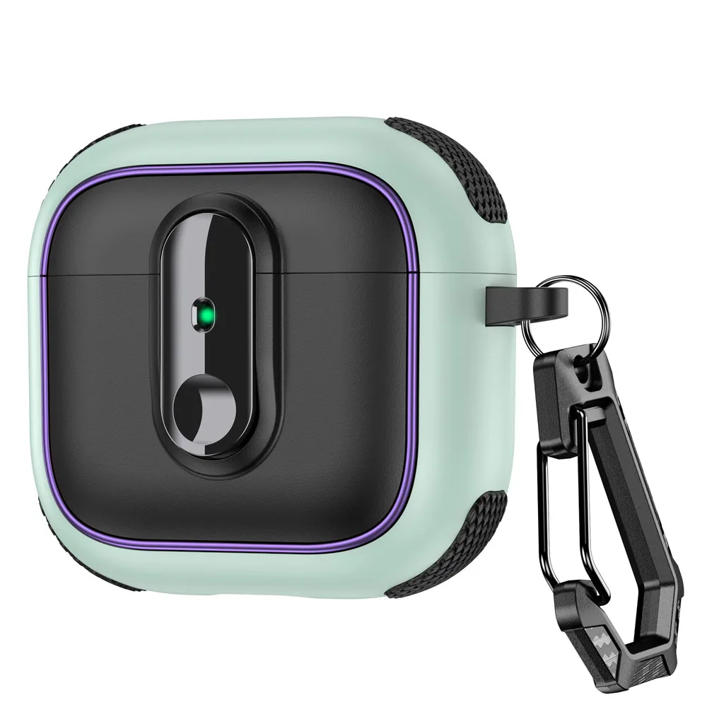 Magnetic Wireless Charging Earphone Case with Armor Security Lock - Protective TPU/PC Cover and Carabiner