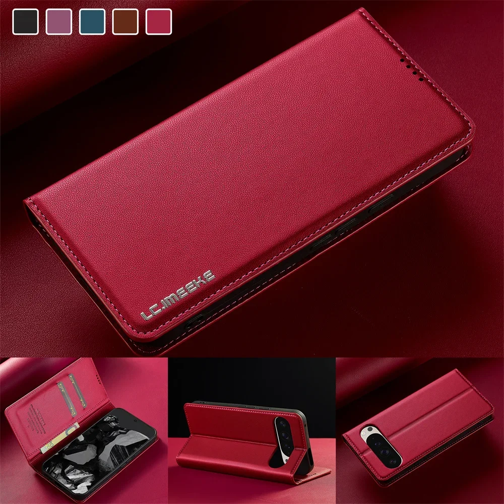 Leather Wallet Flip Case with Card Holder & Kickstand - Shockproof Protective Phone Cover