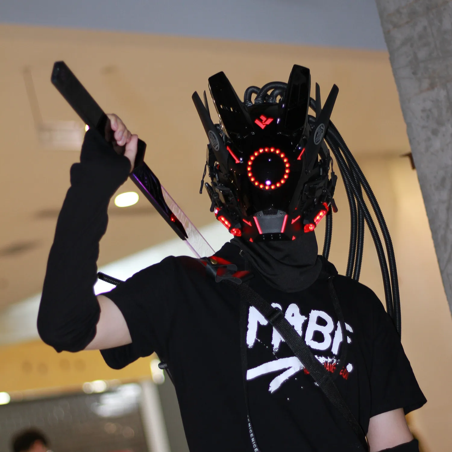 Cyberpunk Mask Red Lighting LED with Hair Music Festival Fantastic Cosplay SCI-FI Soldier Helmet Halloween Party Gift for Adults Face Mask Halloween Mask Party Masks 3d Printed Mask 3d Face Masks Superhero Mask