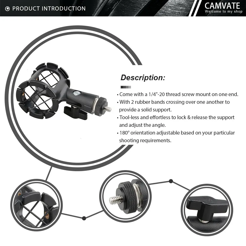 On-Camera Microphone Holder Bracket Clamp With 1/4" Thread Screw For DSLR Camera