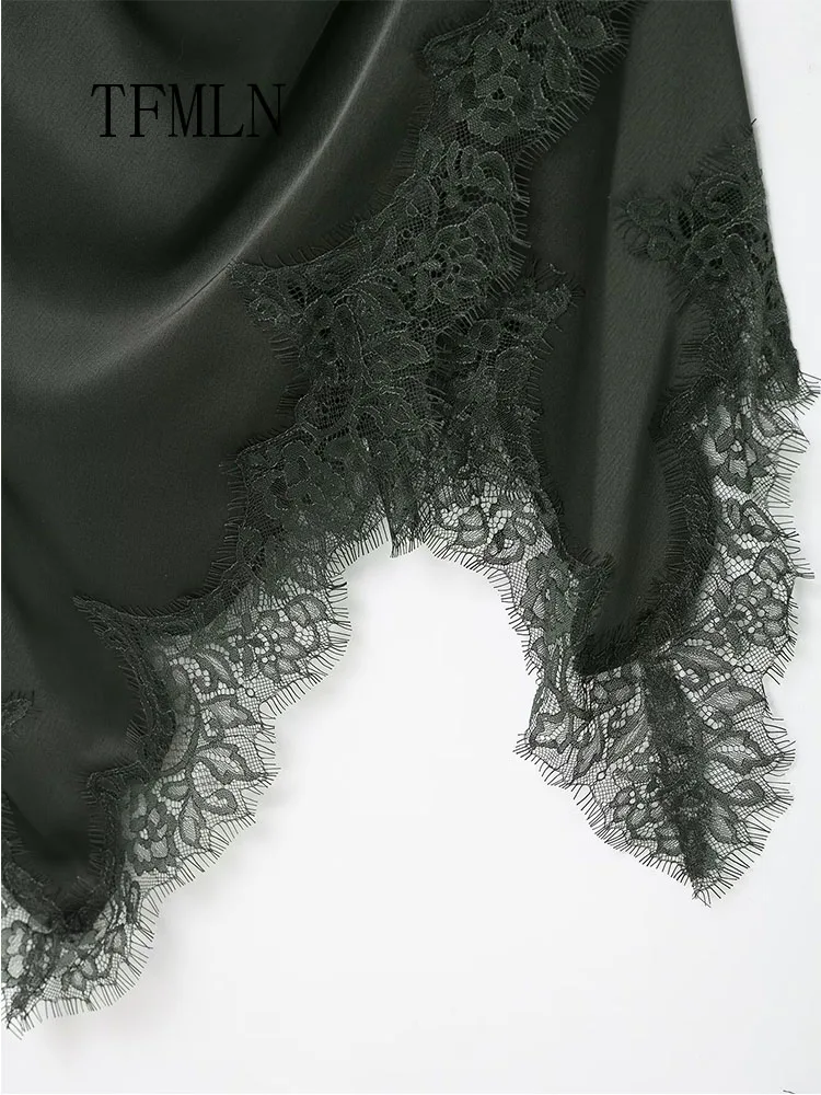 Sexy Women Lace Patchwork Pleated Dress Elegant Chic Sleeveless Camisole Dress Asymmetrical Party Dress 2026 Spring Summer