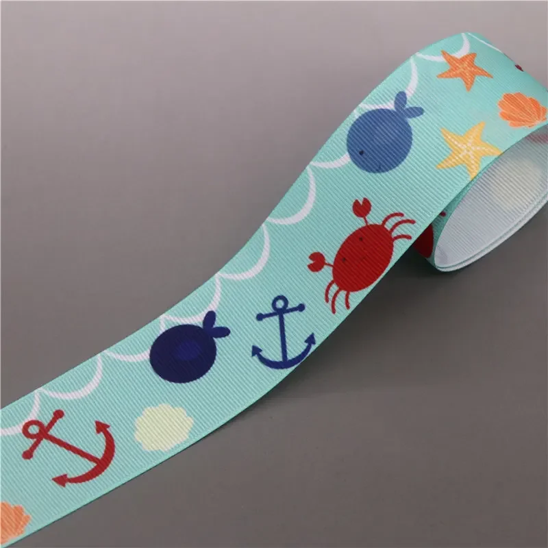 DHK 38mm 10yards Mermaid Ocean Shell Dinosaur Printed Grosgrain Ribbon Accessories Headwear Decoration Collar DIY Sewing B2350