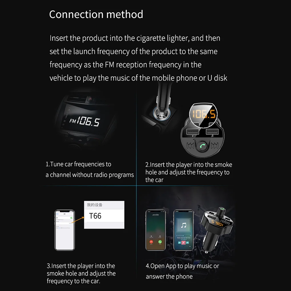 Handsfree Car Kit Bluetooth 5.0 Wireless FM Transmitter Battery Voltage LCD Auto MP3 Player USB Charger
