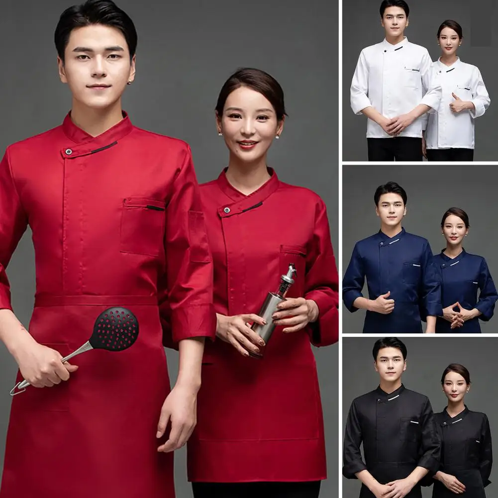 

Trendy Dessert Shirt Solid Color Anti-pilling Chef Clothes Unisex Kitchen Pastry Clothes