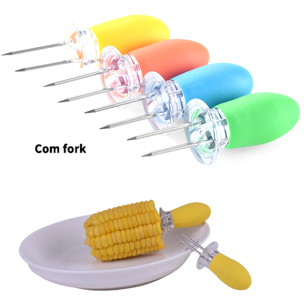 1~4PCS Set BBQ Corn Holders Safe Stainless Steel Corn On The Cob Holders Skewers Needle Prongs For BBQ Barbecue Hand Tools