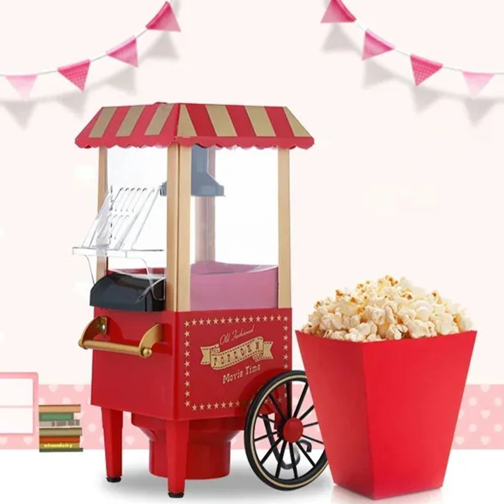 Electric Popcorn Maker Portable Popcorn Making Machine Vintage Hot-Air Maker Automatic Corn Popper for Home DIY