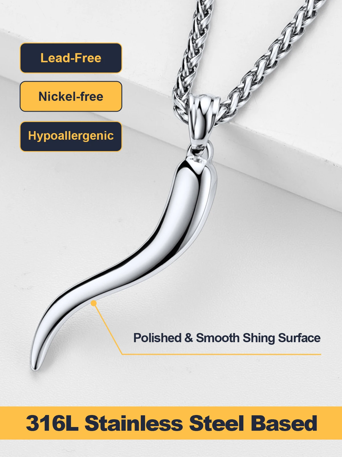 【YOURNUS】Ethnic Horn Necklace Sterling Silver Italian Horn Pendant Necklace