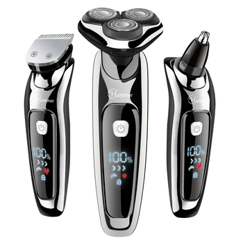 HATTEKER 3in1 Bagnato Asciutto Potente Rasoio Elettrico Da Uomo Corpo Barba Tagliacapelli Ricaricabile Rasoio Elettrico Viso Macchina Da Barba Kit
