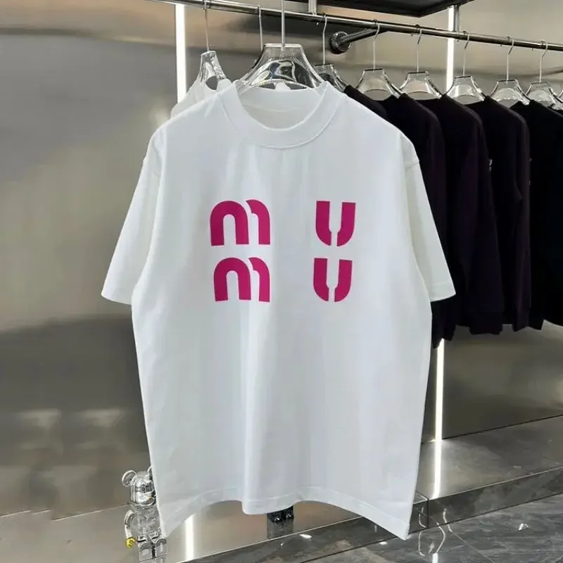 Summer Miu Wind Short Sleeve T-shirt Pure Cotton Men and Women Chest Letter Printing Loose Fashion New Fashion Brand Explosive 2