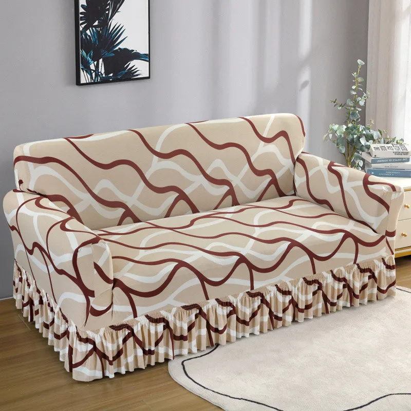 1 pack elastic pleated skirt sofa cover all-inclusive sofa cover universal simple modern sofa protective cover suitable for living room study bedroom hotel hotel sofa cover 5