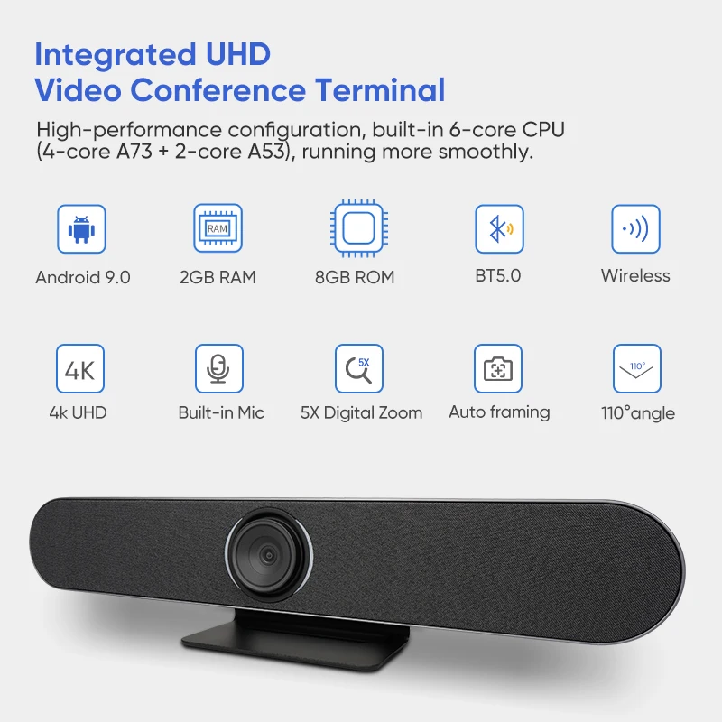 ROCWARE RT730 Integrated UHD Video Conference Terminal Super Decoding NPU AI tracking Android9.0 High Performence CPU