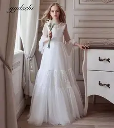 2023 White Long Sleeves Flower Girl Dress For Weddings Tulle Girls Party Gown First Communion Dress Button Back Ball Gown