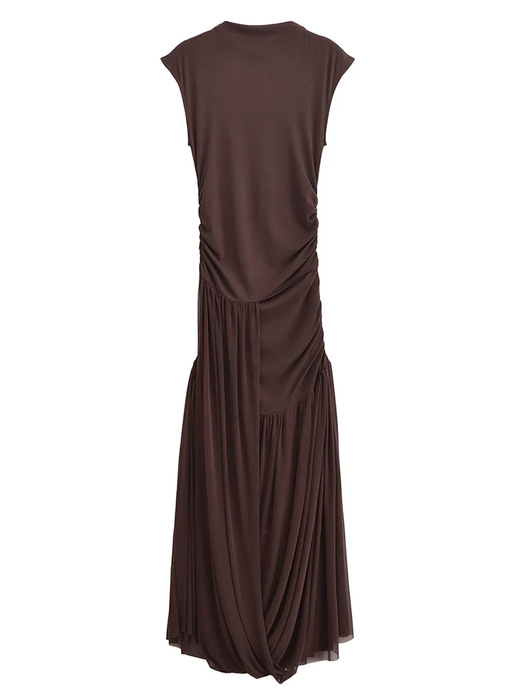 TFMLN Summer Women Long Dress Sleeveless Mesh Patchwork Midi Dress Women Round Neck Sleeveless Tank Casual Dresses Slim Party