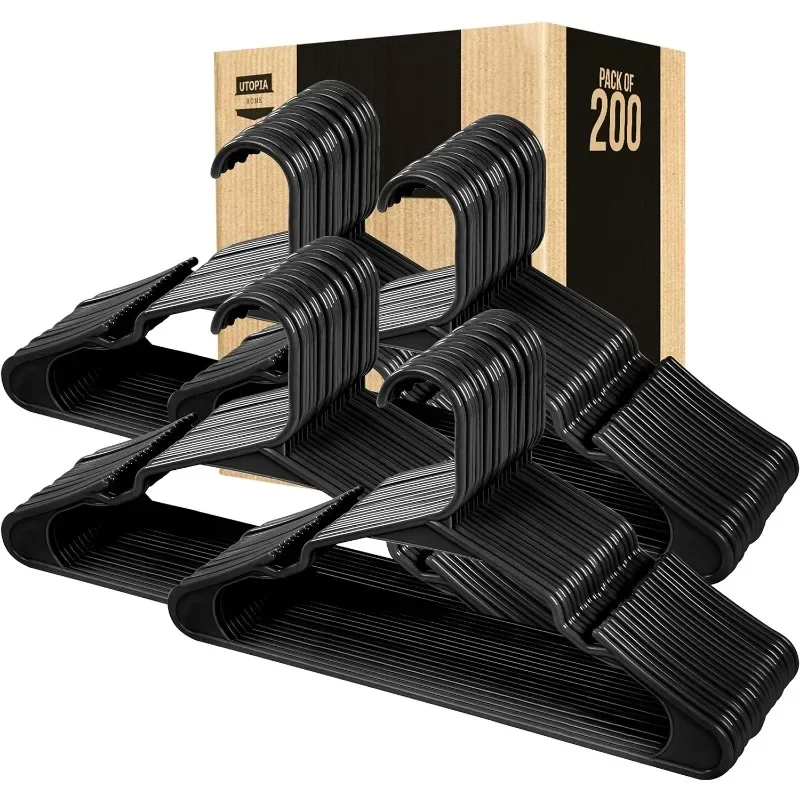 Clothes Hangers 200 Pack - Plastic Hangers Space Saving - Durable Coat Hanger with Shoulder Grooves (White) 4