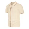 Summer Ice Silk Men Hollow Polo Shirt Breathable Soft Knit Shirt Top Men's Short-sleeved Tee Fashion Color Contrast Men's Shirt 5