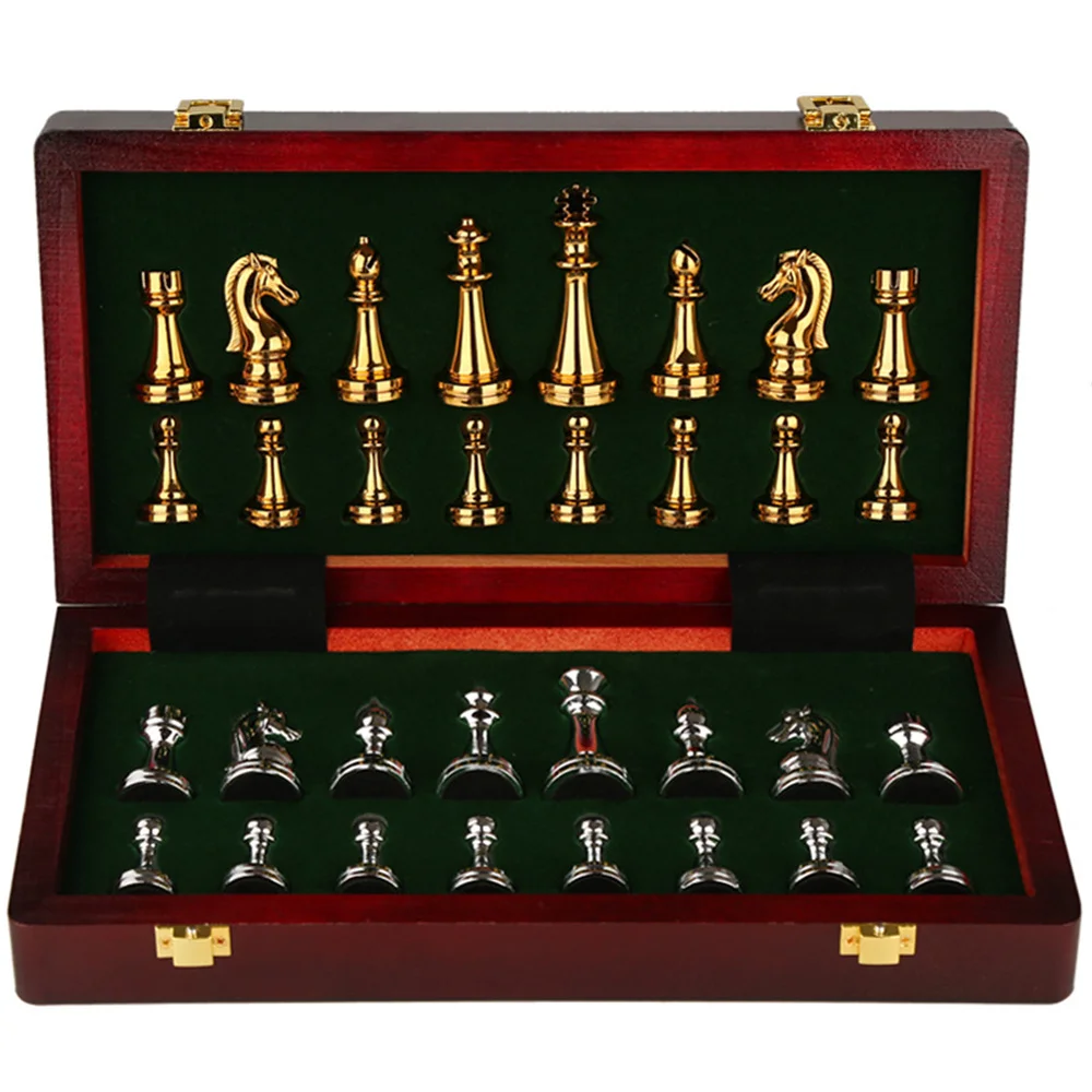 Chess Games With Chess Metal Pieces Wooden Chessboard Gift Box With Luxury  Decorations Interior Decoration Pieces Size 30X30X2.8