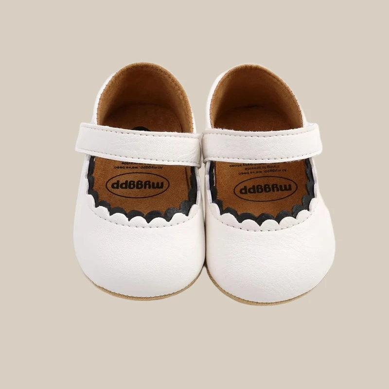 Retro New Newborn Baby Walking Shoes Spring Solid Color Bow Princess Shoes PU Anti-slip Soft Rubber Bottom Baby Casual Shoes 5