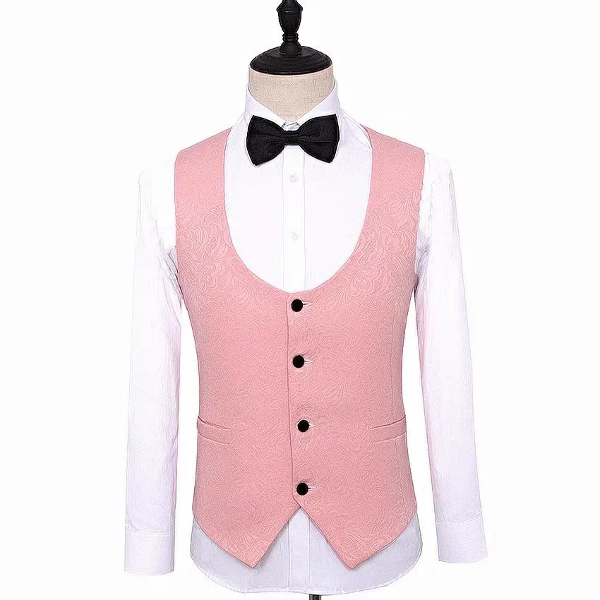Tailor Suits Blazer Printed Groom Tuxedos Pink jacket for Groomsman Suit Wedding suit Made Man Suit Jacket+pants+vest