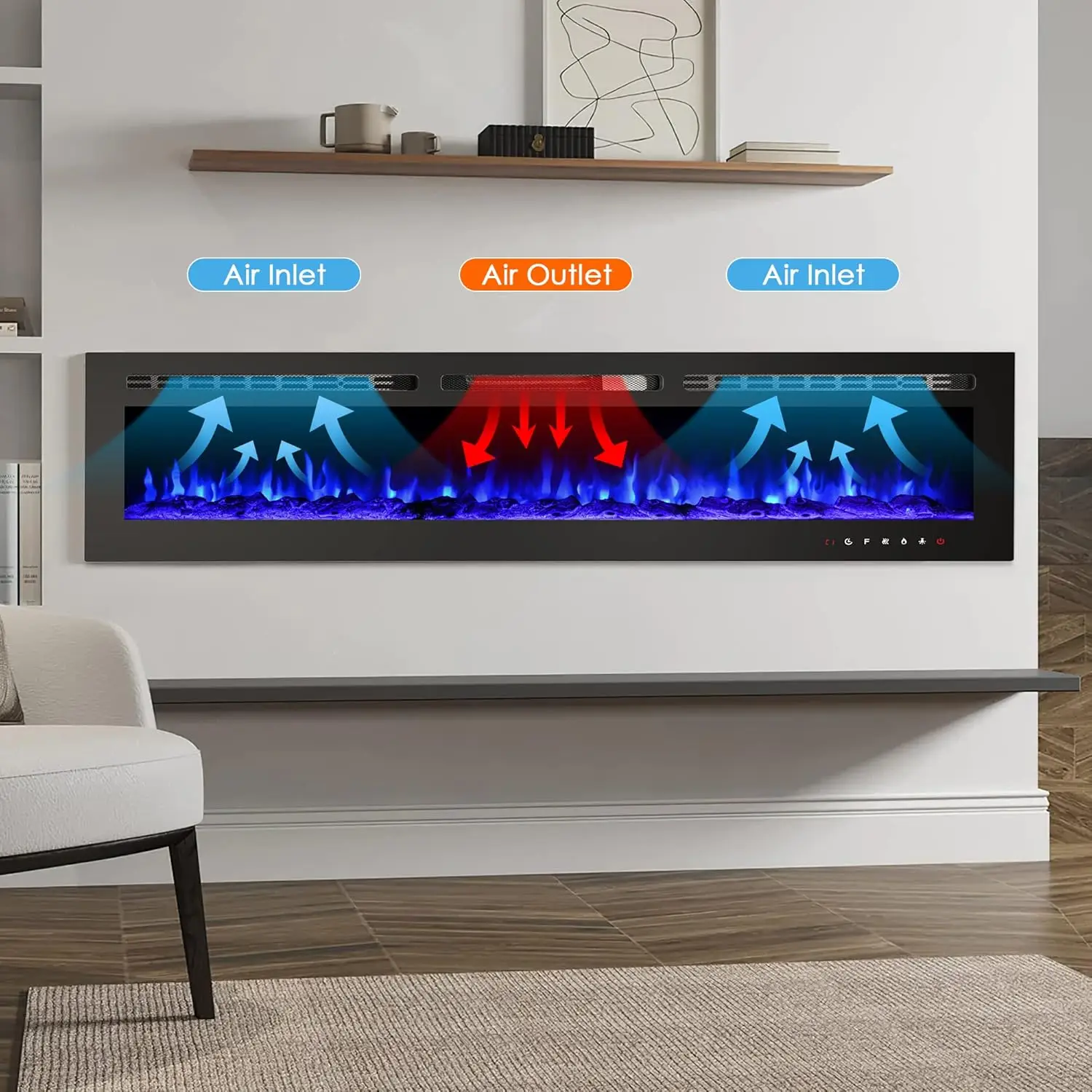70 inch Electric Fireplace Insert Electric Fireplace Wall Mounted Wall with Remote Control Linear