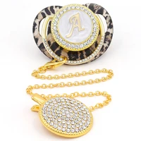 Baby Pacifier Bling Leopard Gold Pacifier Clip 24 Name Initial Letter BPA Free Silicone Infant Nipple Dummy Soother Chupete 1