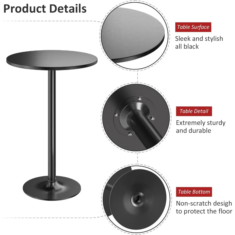 Bistro Pub Table Round Bar Height Cocktail Table Metal Base MDF Top Obsidian Table with Black Leg 23.8-Inch Top 4