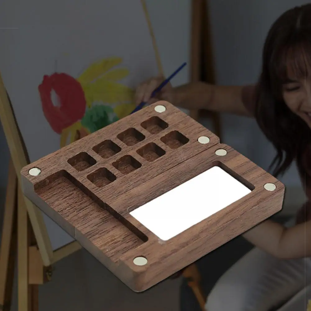 Color Palette Watercolor Palette 8 Grids Portable Wooden Handmade Watercolor Paint Box Palette Empty Mini Supplies Paint Walnut Box